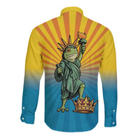 Lady Liberty Portland Frog Long Sleeve Button Shirt Frog Protest No Kings In America - Wonder Print Shop