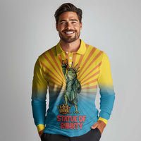 Lady Liberty Portland Frog Long Sleeve Polo Shirt Frog Protest No Kings In America - Wonder Print Shop