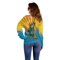 Lady Liberty Portland Frog Off Shoulder Sweater Frog Protest No Kings In America - Wonder Print Shop