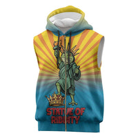 Lady Liberty Portland Frog Sleeveless Zip Hoodie Frog Protest No Kings In America - Wonder Print Shop