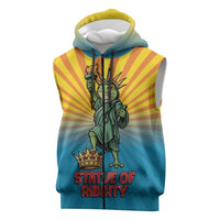 Lady Liberty Portland Frog Sleeveless Zip Hoodie Frog Protest No Kings In America - Wonder Print Shop