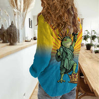Lady Liberty Portland Frog Women Casual Shirt Frog Protest No Kings In America - Wonder Print Shop