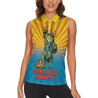 Lady Liberty Portland Frog Women Sleeveless Polo Shirt Frog Protest No Kings In America - Wonder Print Shop