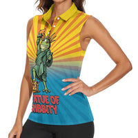 Lady Liberty Portland Frog Women Sleeveless Polo Shirt Frog Protest No Kings In America - Wonder Print Shop