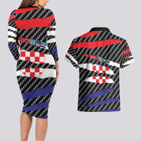 Croatia Beast Couples Matching Long Sleeve Bodycon Dress and Hawaiian Shirt Ripped Flag Graphic - Wonder Print Shop