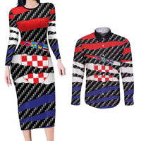 Croatia Beast Couples Matching Long Sleeve Bodycon Dress and Long Sleeve Button Shirt Ripped Flag Graphic - Wonder Print Shop