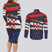 Croatia Beast Couples Matching Long Sleeve Bodycon Dress and Long Sleeve Button Shirt Ripped Flag Graphic - Wonder Print Shop