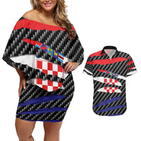 Croatia Beast Couples Matching Off Shoulder Short Dress and Hawaiian Shirt Ripped Flag Graphic - Wonder Print Shop