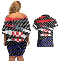 Croatia Beast Couples Matching Off Shoulder Short Dress and Hawaiian Shirt Ripped Flag Graphic - Wonder Print Shop