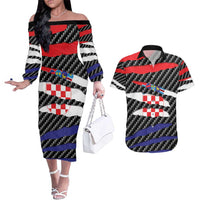 Croatia Beast Couples Matching Off The Shoulder Long Sleeve Dress and Hawaiian Shirt Ripped Flag Graphic - Wonder Print Shop
