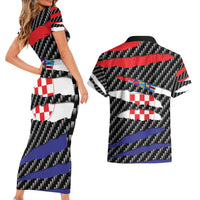 Croatia Beast Couples Matching Short Sleeve Bodycon Dress and Hawaiian Shirt Ripped Flag Graphic - Wonder Print Shop
