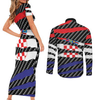 Croatia Beast Couples Matching Short Sleeve Bodycon Dress and Long Sleeve Button Shirt Ripped Flag Graphic - Wonder Print Shop