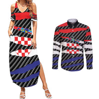 Croatia Beast Couples Matching Summer Maxi Dress and Long Sleeve Button Shirt Ripped Flag Graphic - Wonder Print Shop