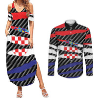 Croatia Beast Couples Matching Summer Maxi Dress and Long Sleeve Button Shirt Ripped Flag Graphic - Wonder Print Shop