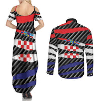 Croatia Beast Couples Matching Summer Maxi Dress and Long Sleeve Button Shirt Ripped Flag Graphic - Wonder Print Shop