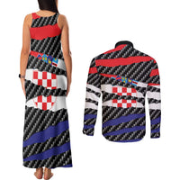 Croatia Beast Couples Matching Tank Maxi Dress and Long Sleeve Button Shirt Ripped Flag Graphic - Wonder Print Shop