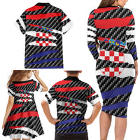 Croatia Beast Family Matching Long Sleeve Bodycon Dress and Hawaiian Shirt Ripped Flag Graphic - Wonder Print Shop