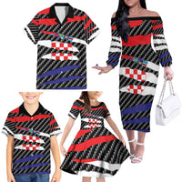 Croatia Beast Family Matching Off The Shoulder Long Sleeve Dress and Hawaiian Shirt Ripped Flag Graphic - Wonder Print Shop