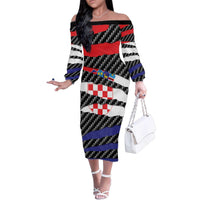 Croatia Beast Family Matching Off The Shoulder Long Sleeve Dress and Hawaiian Shirt Ripped Flag Graphic - Wonder Print Shop
