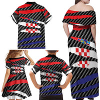 Croatia Beast Family Matching Off Shoulder Maxi Dress and Hawaiian Shirt Ripped Flag Graphic - Wonder Print Shop