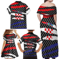 Croatia Beast Family Matching Off Shoulder Maxi Dress and Hawaiian Shirt Ripped Flag Graphic - Wonder Print Shop