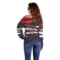 Croatia Beast Off Shoulder Sweater Ripped Flag Graphic - Wonder Print Shop