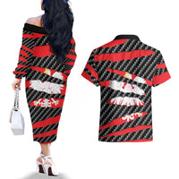 Poland Beast Couples Matching Off The Shoulder Long Sleeve Dress and Hawaiian Shirt Ripped Flag Graphic - Wonder Print Shop