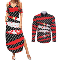 Poland Beast Couples Matching Summer Maxi Dress and Long Sleeve Button Shirt Ripped Flag Graphic - Wonder Print Shop