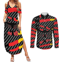 Germany Beast Couples Matching Summer Maxi Dress and Long Sleeve Button Shirt Ripped Flag Graphic - Wonder Print Shop