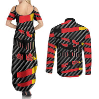 Germany Beast Couples Matching Summer Maxi Dress and Long Sleeve Button Shirt Ripped Flag Graphic - Wonder Print Shop
