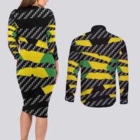 Jamaica Beast Couples Matching Long Sleeve Bodycon Dress and Long Sleeve Button Shirt Ripped Flag Graphic - Wonder Print Shop