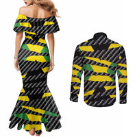 Jamaica Beast Couples Matching Mermaid Dress and Long Sleeve Button Shirt Ripped Flag Graphic - Wonder Print Shop