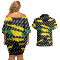 Jamaica Beast Couples Matching Off Shoulder Short Dress and Hawaiian Shirt Ripped Flag Graphic - Wonder Print Shop
