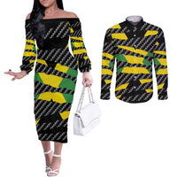 Jamaica Beast Couples Matching Off The Shoulder Long Sleeve Dress and Long Sleeve Button Shirt Ripped Flag Graphic - Wonder Print Shop