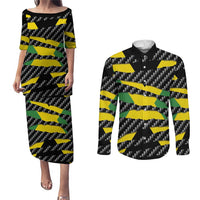 Jamaica Beast Couples Matching Puletasi and Long Sleeve Button Shirt Ripped Flag Graphic - Wonder Print Shop