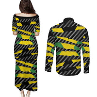 Jamaica Beast Couples Matching Puletasi and Long Sleeve Button Shirt Ripped Flag Graphic - Wonder Print Shop