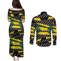 Jamaica Beast Couples Matching Puletasi and Long Sleeve Button Shirt Ripped Flag Graphic - Wonder Print Shop
