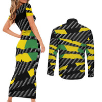 Jamaica Beast Couples Matching Short Sleeve Bodycon Dress and Long Sleeve Button Shirt Ripped Flag Graphic - Wonder Print Shop