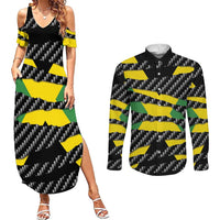 Jamaica Beast Couples Matching Summer Maxi Dress and Long Sleeve Button Shirt Ripped Flag Graphic - Wonder Print Shop