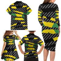 Jamaica Beast Family Matching Long Sleeve Bodycon Dress and Hawaiian Shirt Ripped Flag Graphic - Wonder Print Shop