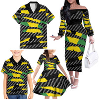 Jamaica Beast Family Matching Off The Shoulder Long Sleeve Dress and Hawaiian Shirt Ripped Flag Graphic - Wonder Print Shop