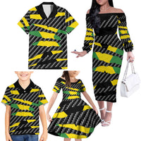 Jamaica Beast Family Matching Off The Shoulder Long Sleeve Dress and Hawaiian Shirt Ripped Flag Graphic - Wonder Print Shop