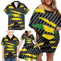 Jamaica Beast Family Matching Off Shoulder Short Dress and Hawaiian Shirt Ripped Flag Graphic - Wonder Print Shop