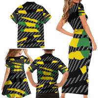 Jamaica Beast Family Matching Short Sleeve Bodycon Dress and Hawaiian Shirt Ripped Flag Graphic - Wonder Print Shop