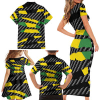 Jamaica Beast Family Matching Short Sleeve Bodycon Dress and Hawaiian Shirt Ripped Flag Graphic - Wonder Print Shop