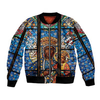 Polish Black Madonna of Czestochowa Bomber Jacket Our Lady of Poland Stained Glass