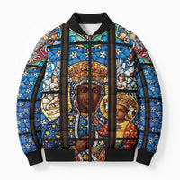 Polish Black Madonna of Czestochowa Bomber Puffer Jacket Our Lady of Poland Stained Glass