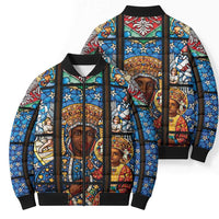 Polish Black Madonna of Czestochowa Bomber Puffer Jacket Our Lady of Poland Stained Glass