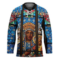 Polish Black Madonna of Czestochowa Hockey Jersey Our Lady of Poland Stained Glass