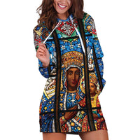 Polish Black Madonna of Czestochowa Hoodie Dress Our Lady of Poland Stained Glass